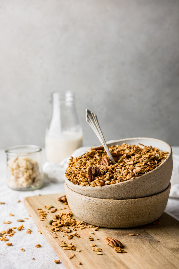 Apple Spiced Granola with Homemade Pecan Pie Milk