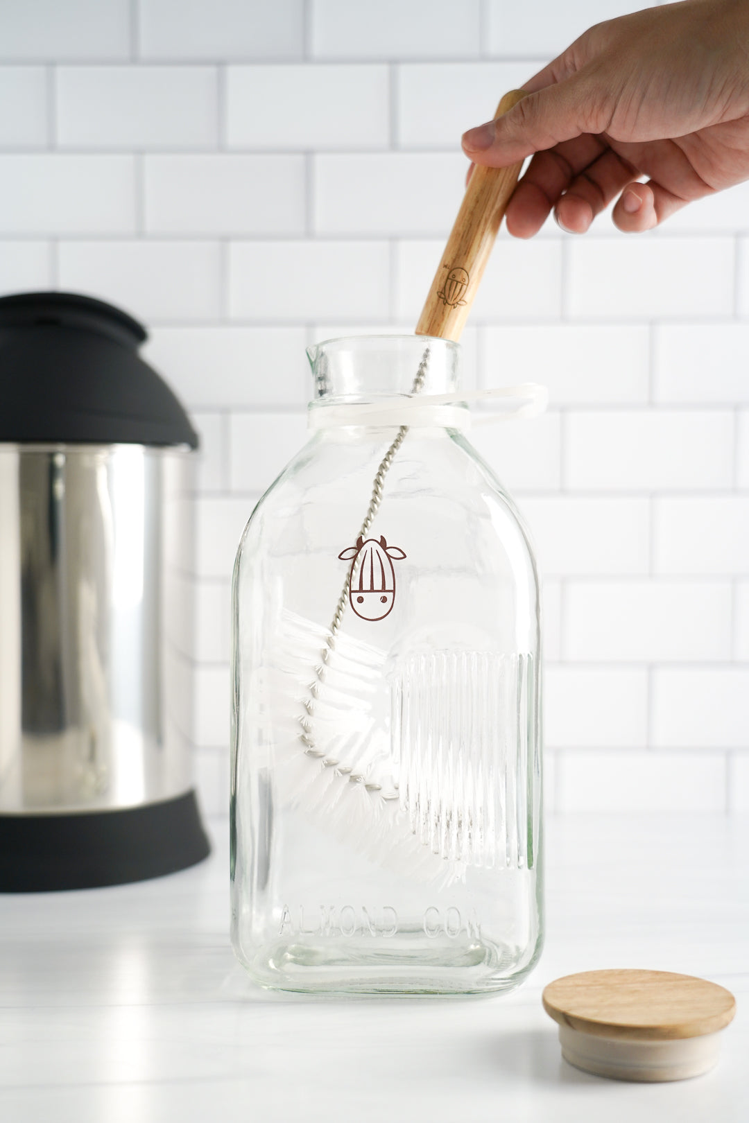 Almond Cow Jug Brush | Long Handle Bottle & Cup Scrubber