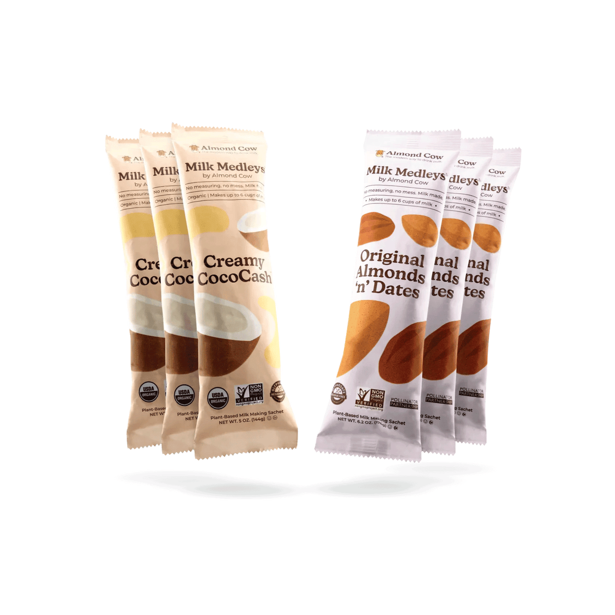 6 Variety Packs of Creamy CocoCash  and Almonds 'n' Dates Milk Medleys