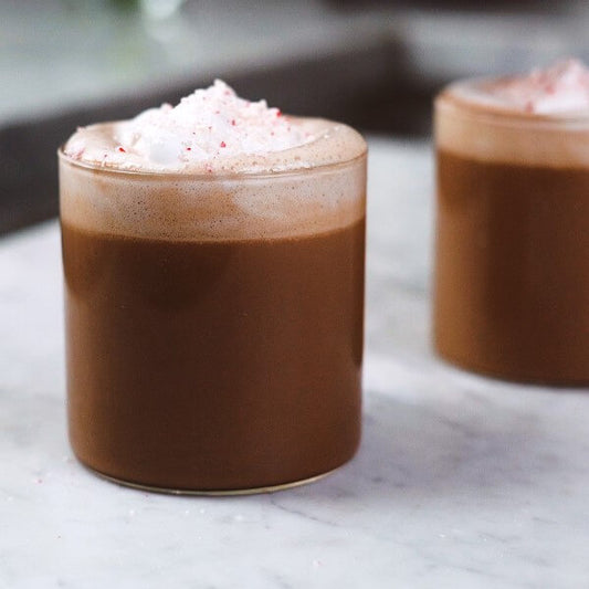 2 glasses of vegan Peppermint Mocha