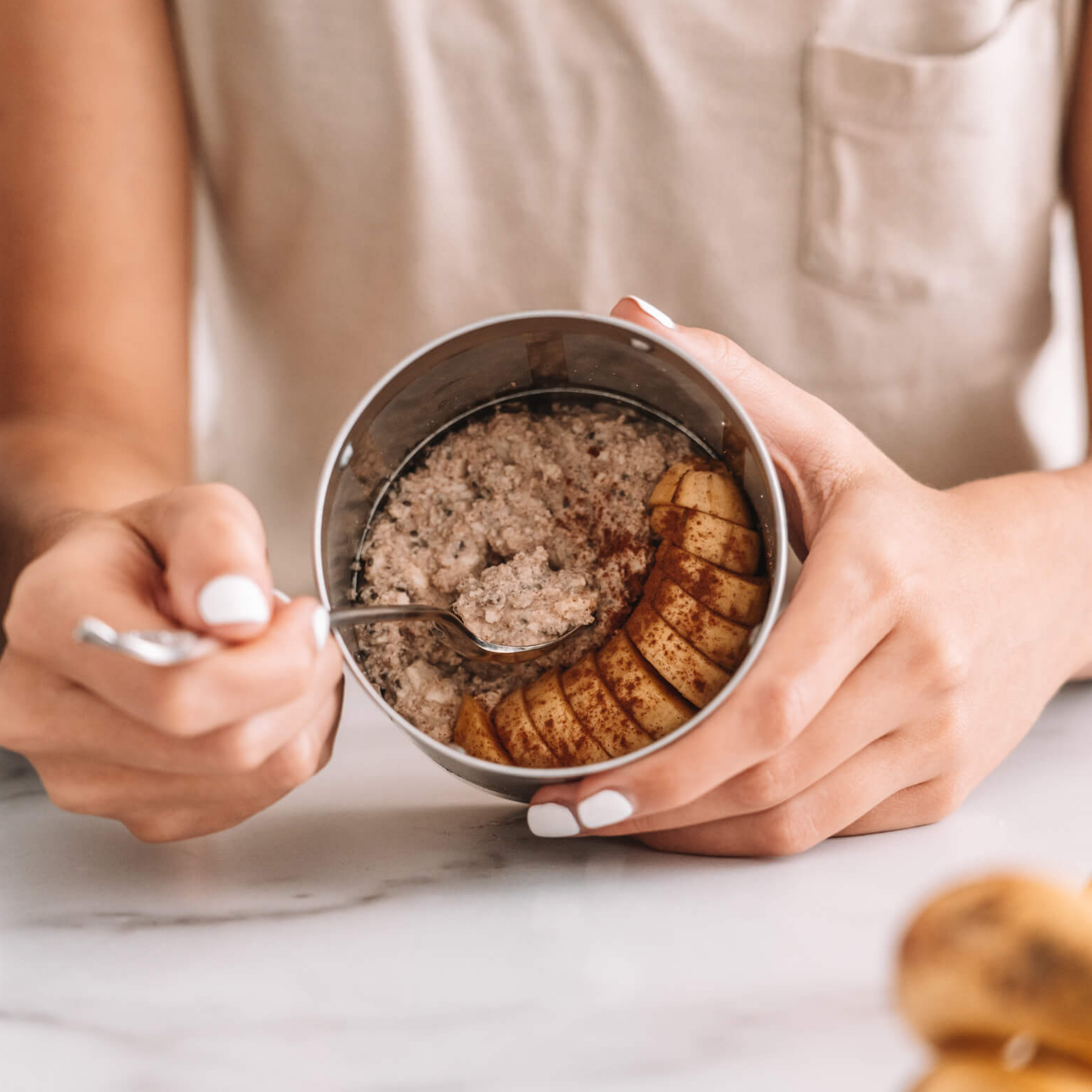 banana bread cashew pulpmeal in a filter basket