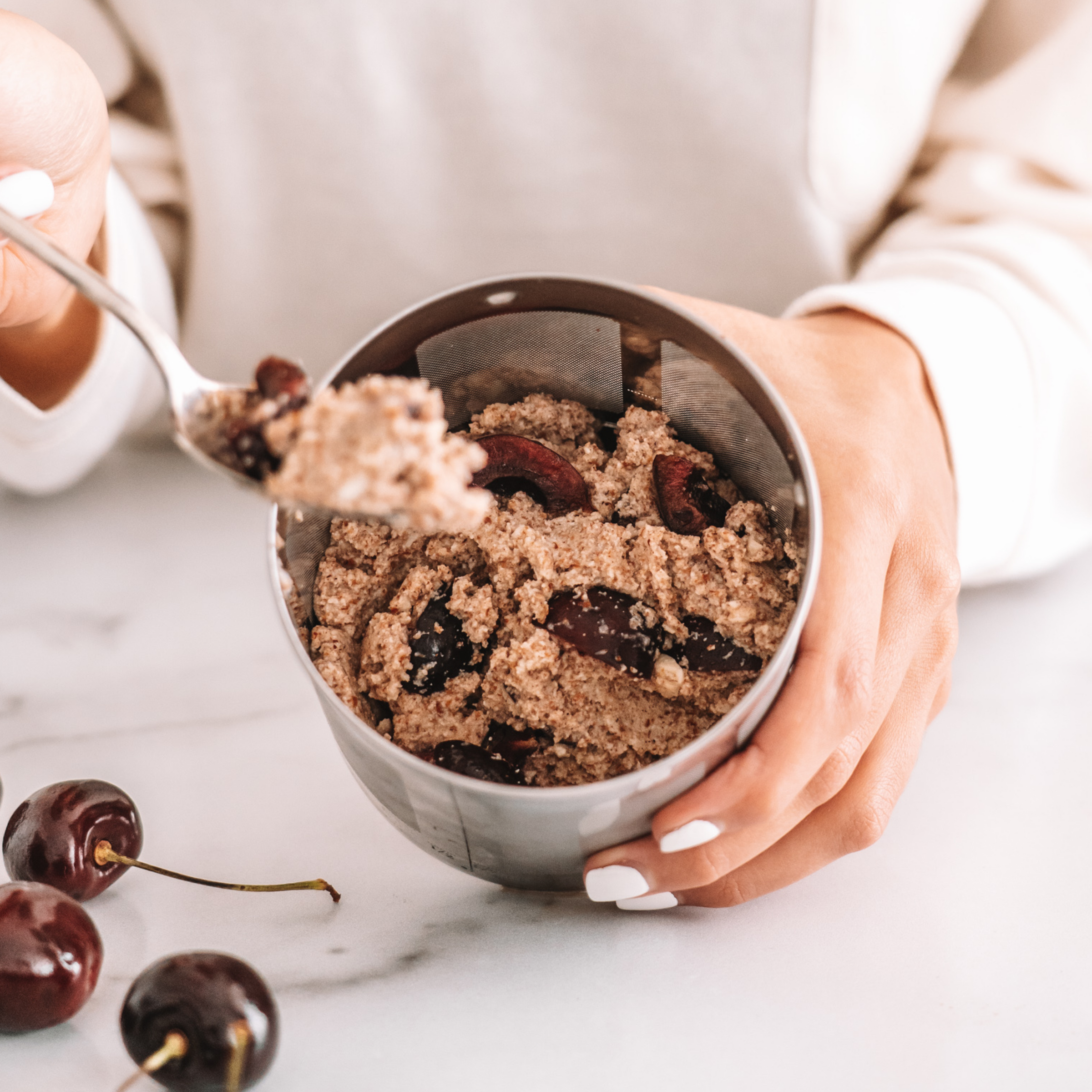 chai spiced almond pulpmeal in a filter basket