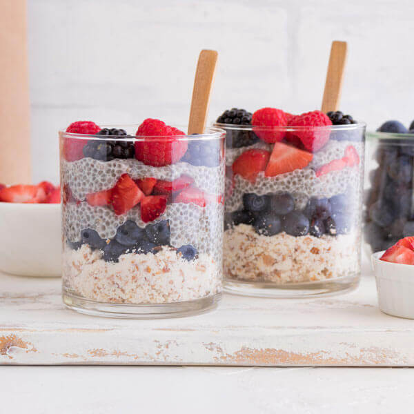 vegan Chia Seed Pudding Parfaits in glass bowls