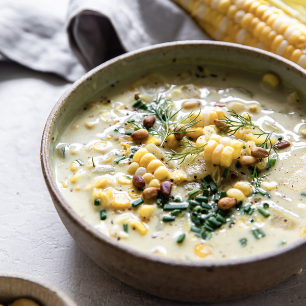 A bowl of vegan corn chowder