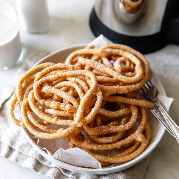 Vegan funnel cake made from almond pulp