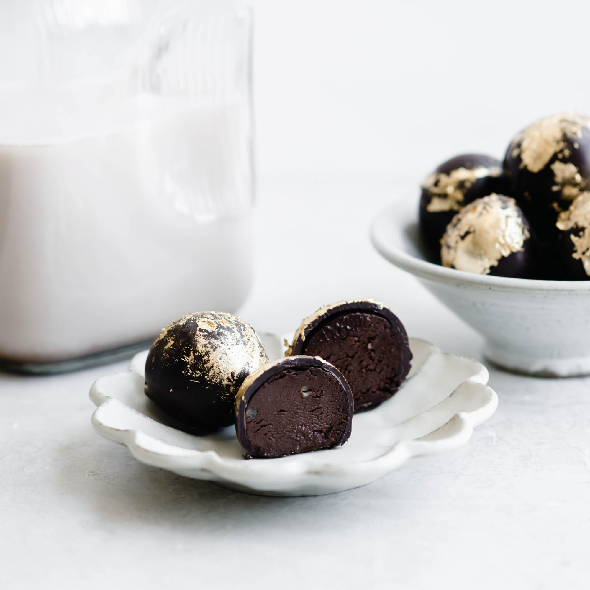 Golden Ganache Truffles made with pecan pulp from the Almond Cow