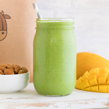 a jug of Green Smoothie with Almond Pulp Cubes