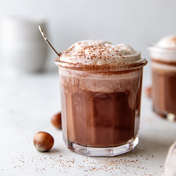 vegan Hazelnut Hot Chocolate in a glass