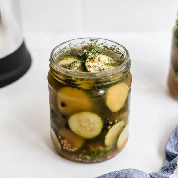 homemade pickles in a jar made in the Almond Cow