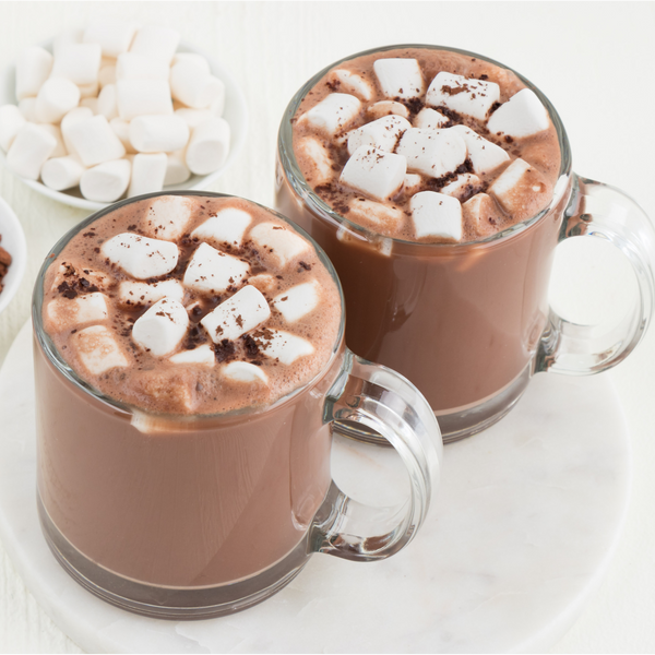 glasses of vegan hot cocoa made with an almond cow