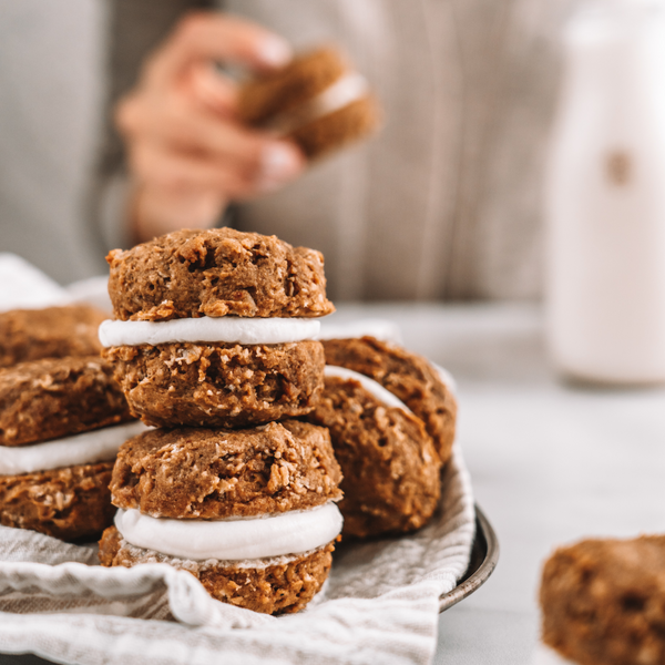 vegan Oatmeal cream pies made with an Almond Cow