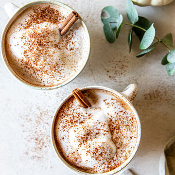 2 mugs of vegan Pumpkin Spice Latte