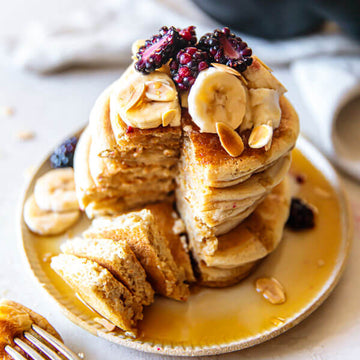 A stack of vegan pancakes