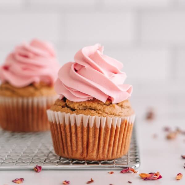 vegan rosewater cupcakes using leftover pulp from the Almond Cow