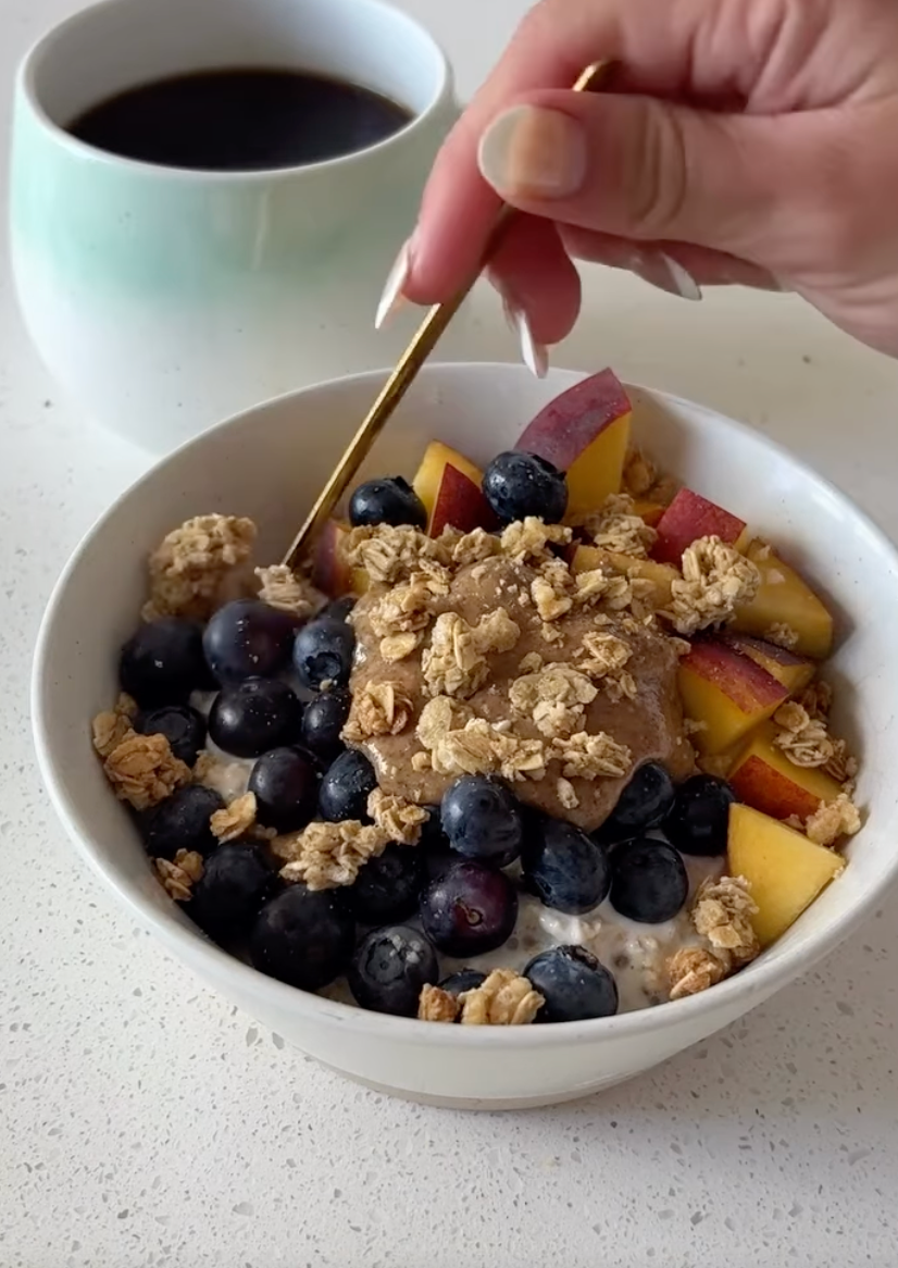 Summer Peach and Blueberry Cobbler Overnight Oats