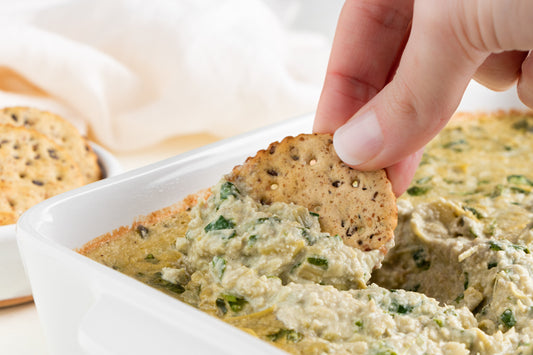 Delicious vegan spinach and artichoke dip, easily made in your Almond Cow.