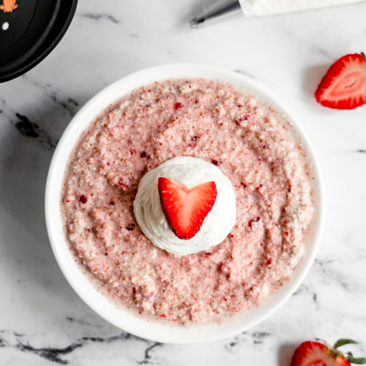 strawberries and cream pulpmeal in a bowl