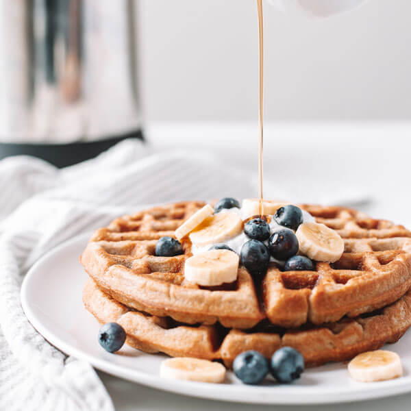 Vegan waffles with banana and blueberry