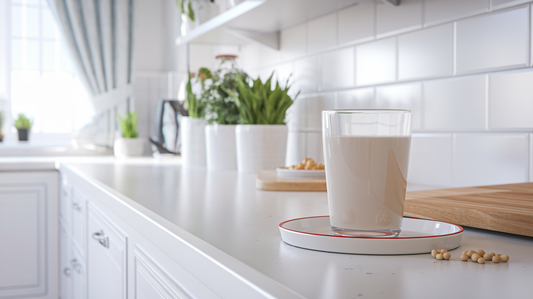 A delicious glass of Almond Cow created Soy Milk, easily homemade in your Almond Cow machine. 