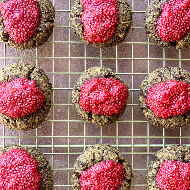 vegan Almond Pulp Orange Raspberry Thumbprint Cookies