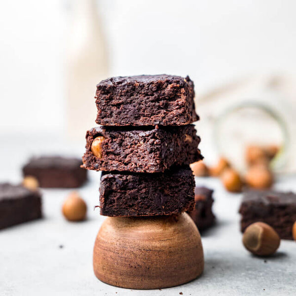 a stack of vegan Black Bean Brownies