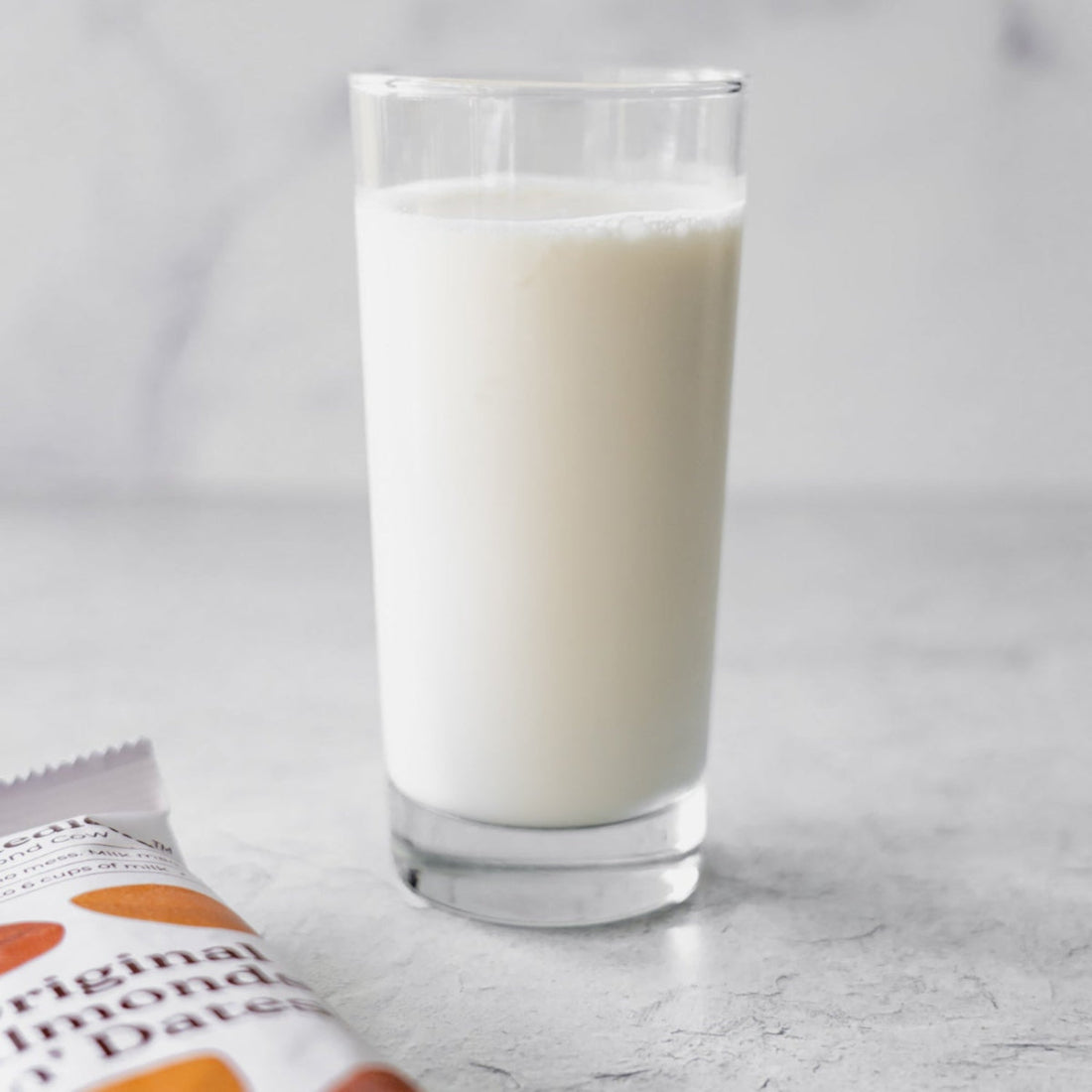 A glass of milk of Almond 'n' Date Milk Medleys