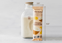 Creamy CocoCash Milk Medleys pack with a glass jug