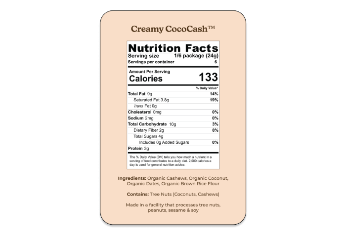 Creamy CocoCash Nutrition Facts Label - Almond Cow 