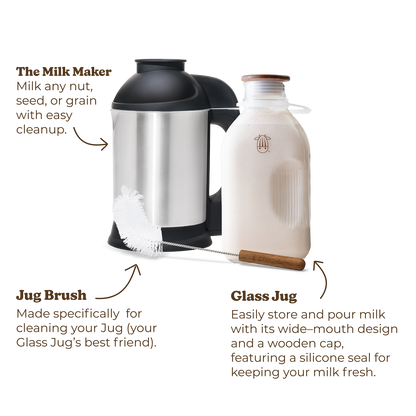 Almond Cow Essentials Bundle (Set) | Plant-Based Nut Milk Machine & Glass Jug for Fresh Homemade Milk